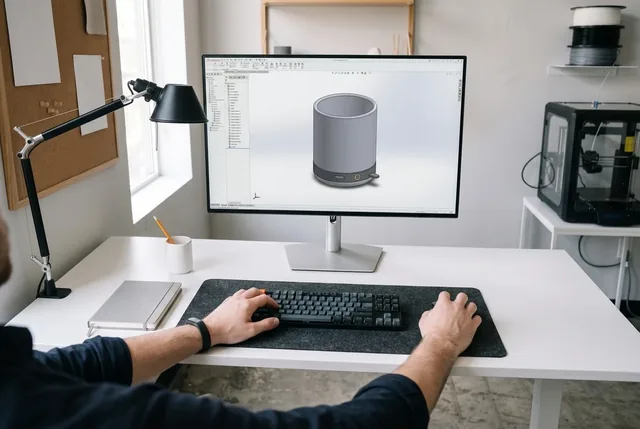 CAD модел на умна саксия на екрана